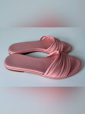 Aeyde Pink Leather Strappy Slide Sandals Size 38 Made in Italy